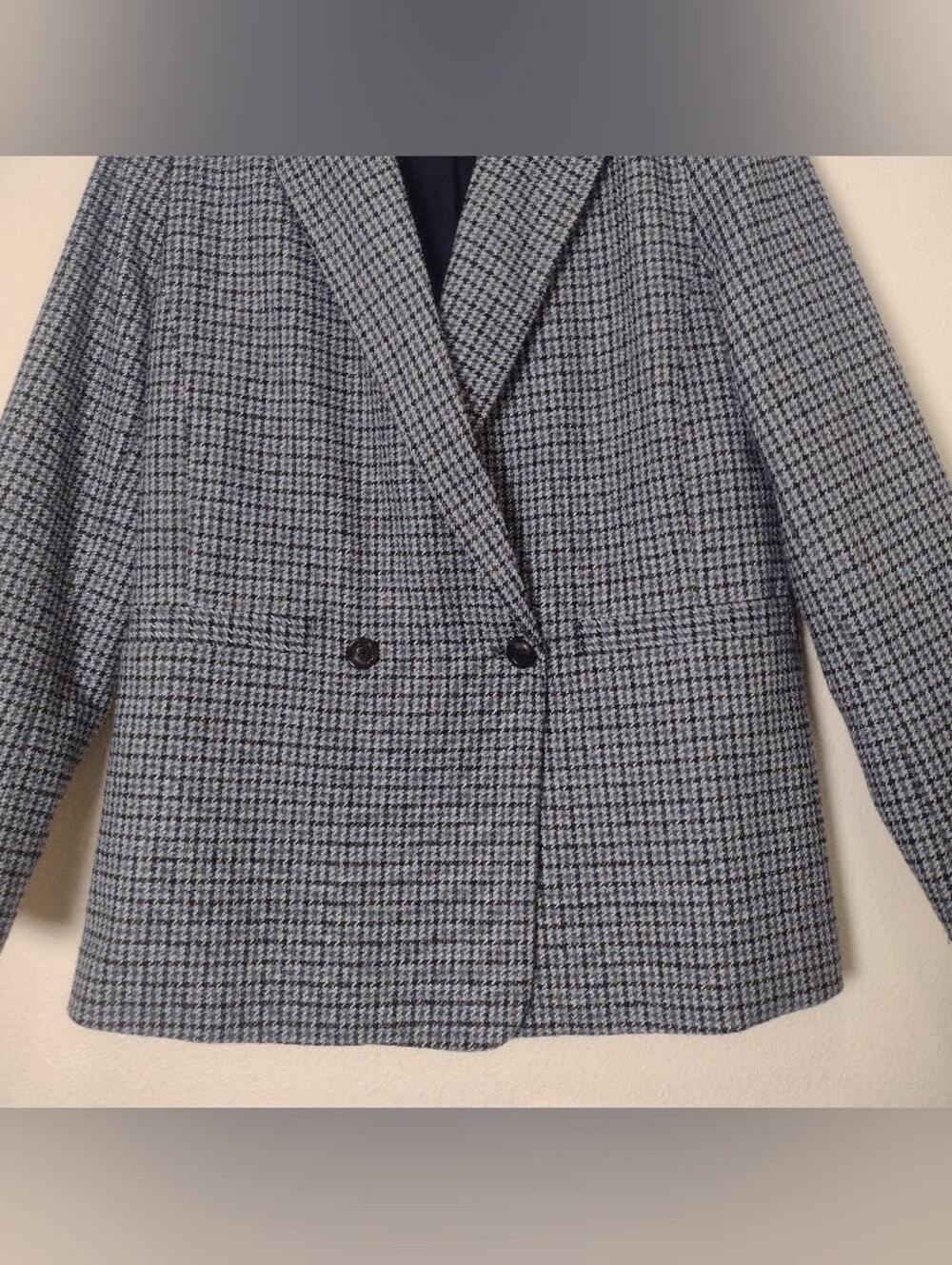 Gap Houndstooth Wool Blend Blazer Double Button Blue Size 12 - Picture 4 of 16